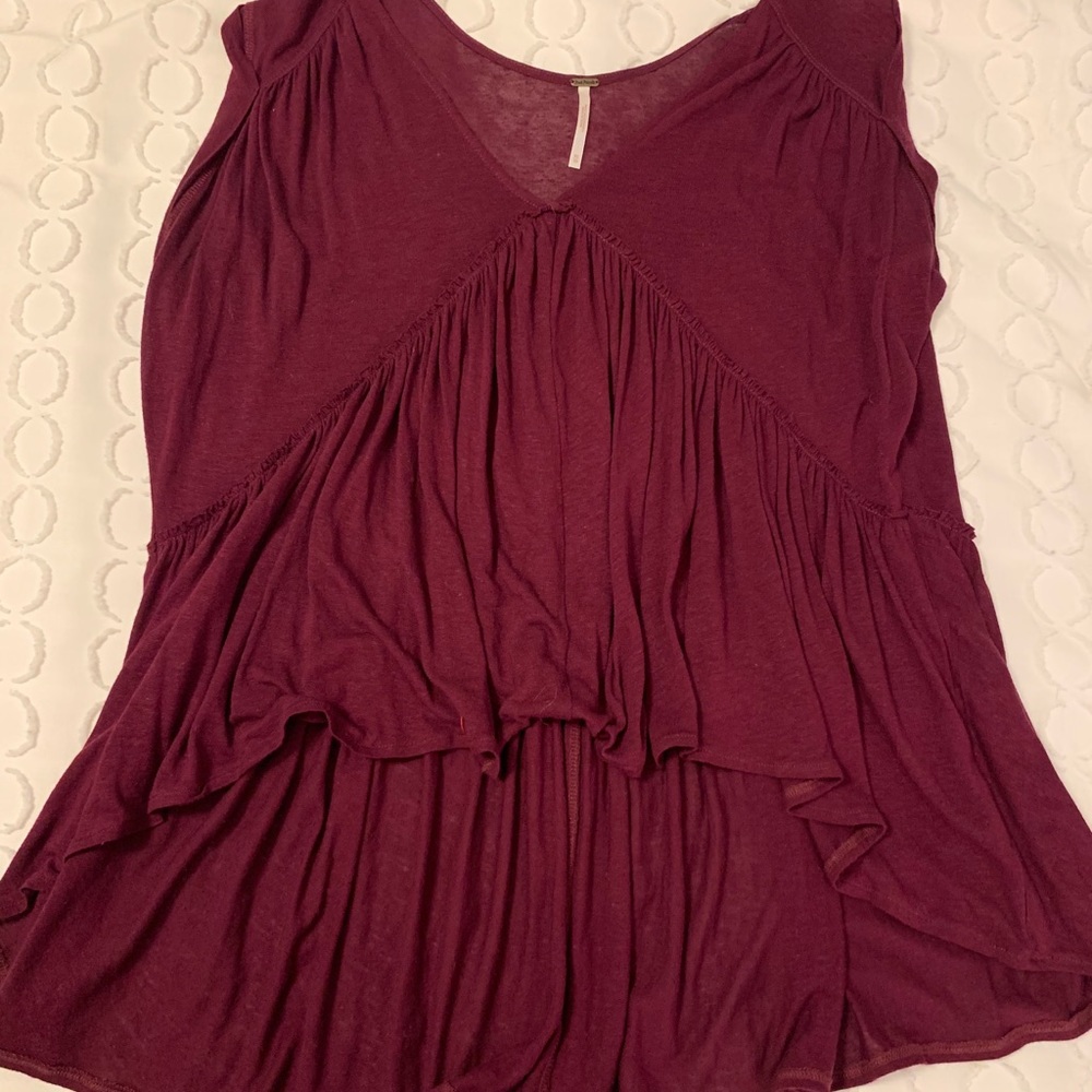 Free people low to high maroon flowy tee